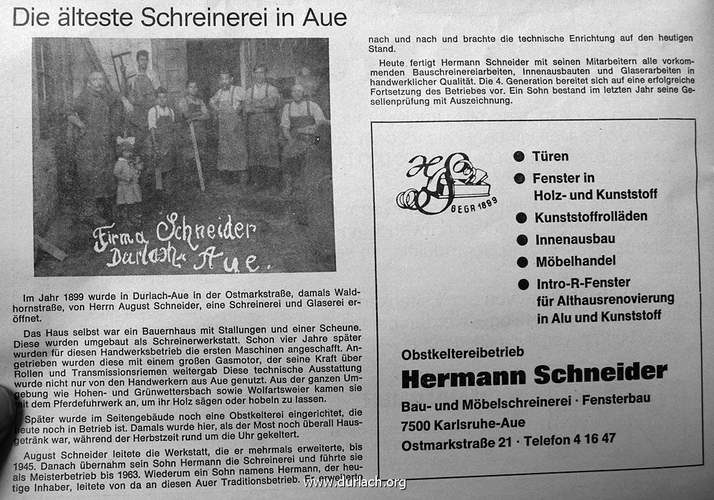 Schreinerei Glaserei Schneider 1981