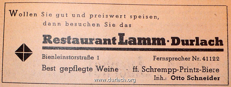 Wirtschaft Lamm 1953