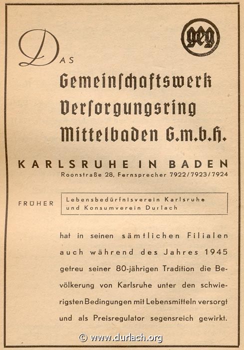 Konsumverein Durlach 1946