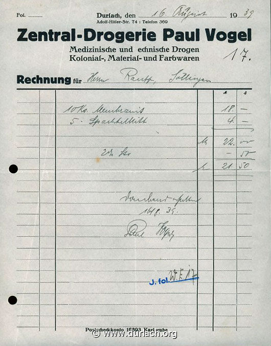 1939 - Rechnung