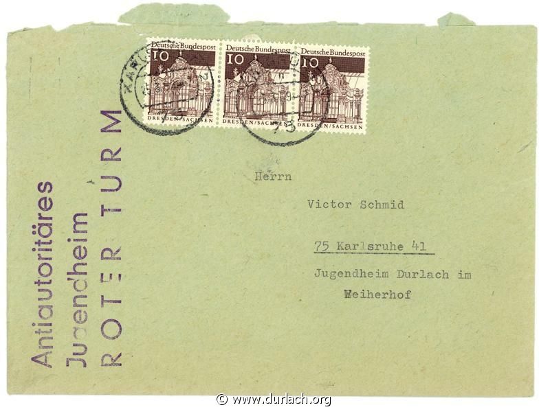 Brief ans Jugendheim Durlach