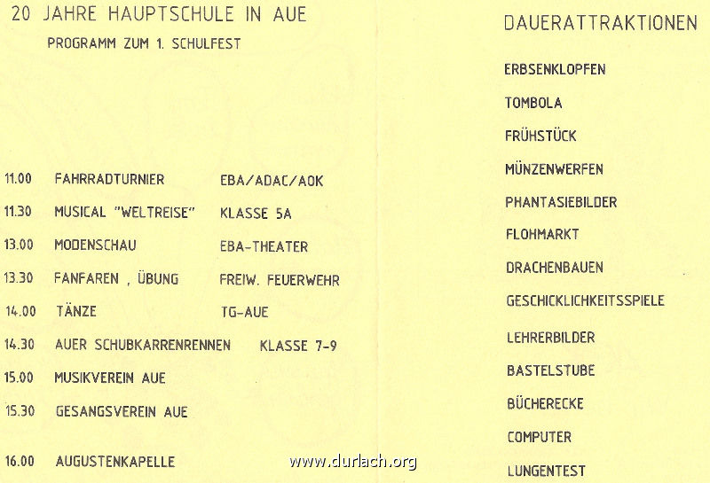 Oberwaldschule Schulfest am 19.10.1985 Programm