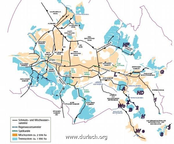 Karte der Haupt-Abwasserleitungen in KA