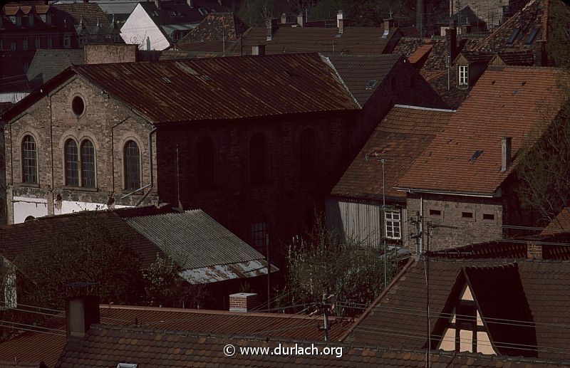 ca. 1988 - Blick von der Dachterrasse der Karlsburg auf die Orgelfabrik