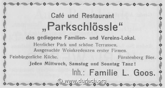 Cafe Restaurant Parkschlssle 1913