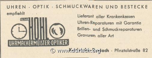 Uhrmacher Optiker Fritz Hohl 1956