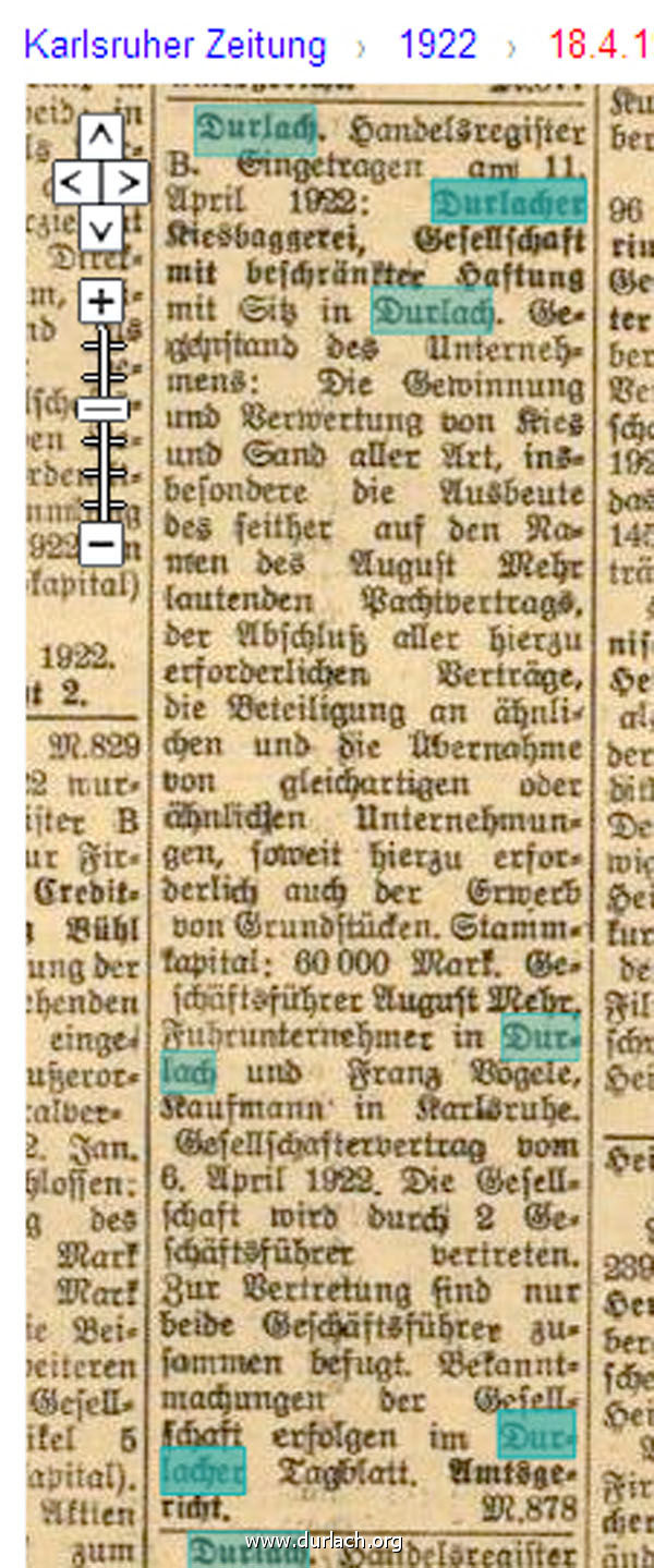 Handelsregister 1922 Kiesbaggerei