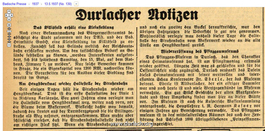 Durlacher Notizen 13.05.1937