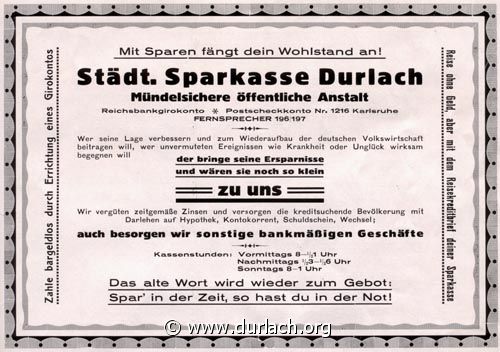 Stdtische Sparkasse Durlach 1926