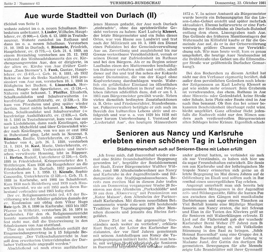 Aue vor 60 Jahren Eingemeindung