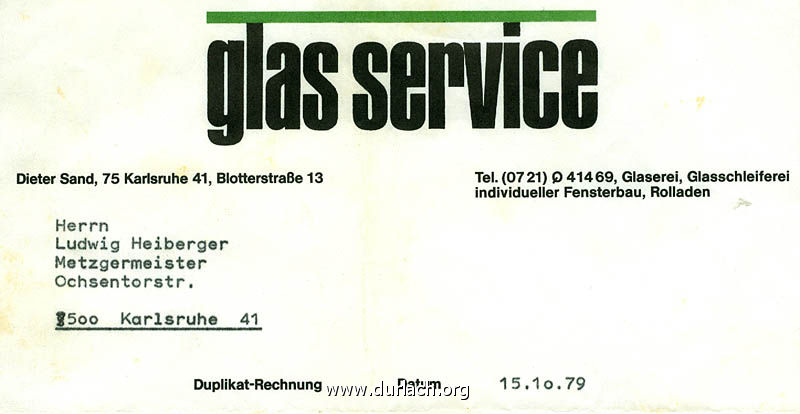 Glasservice Dieter Sand 1979