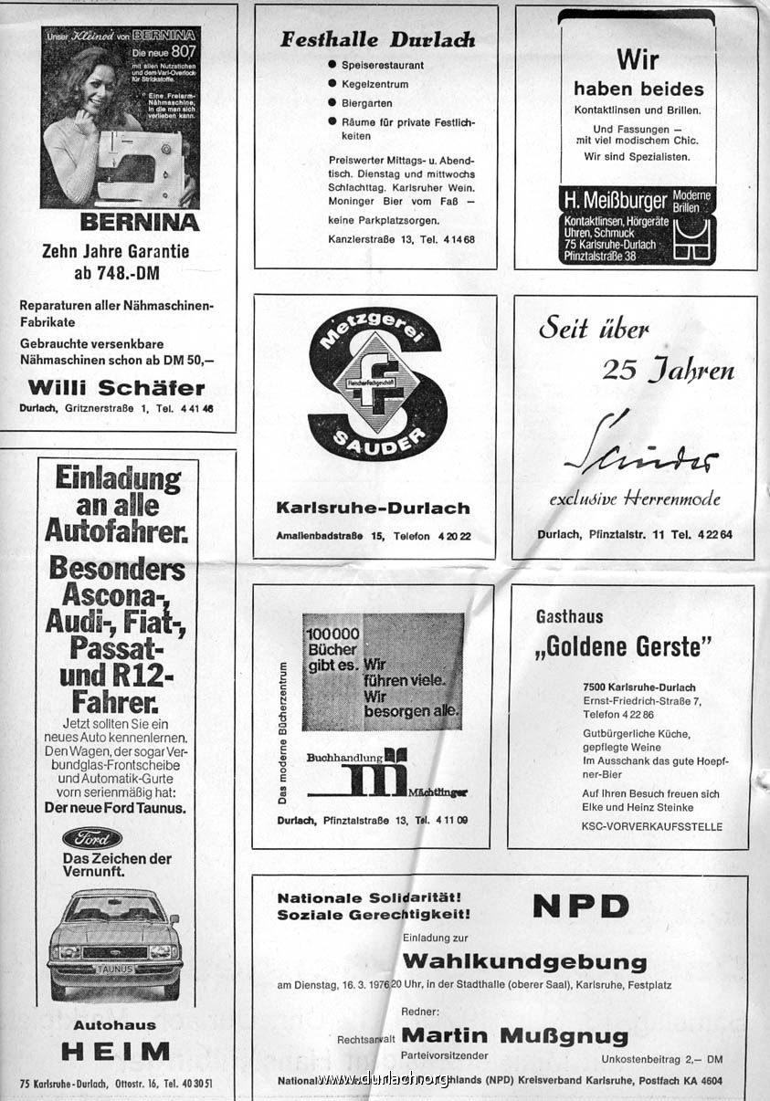 Werbeseite Turmberg Rundschau 1976