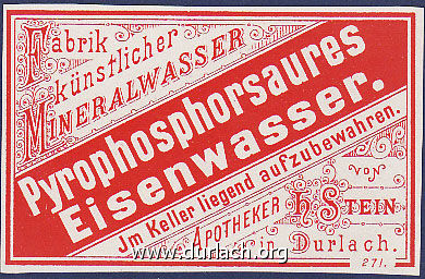 1890 - Vignette Eisenwasser Apotheke H. Stein Durlach