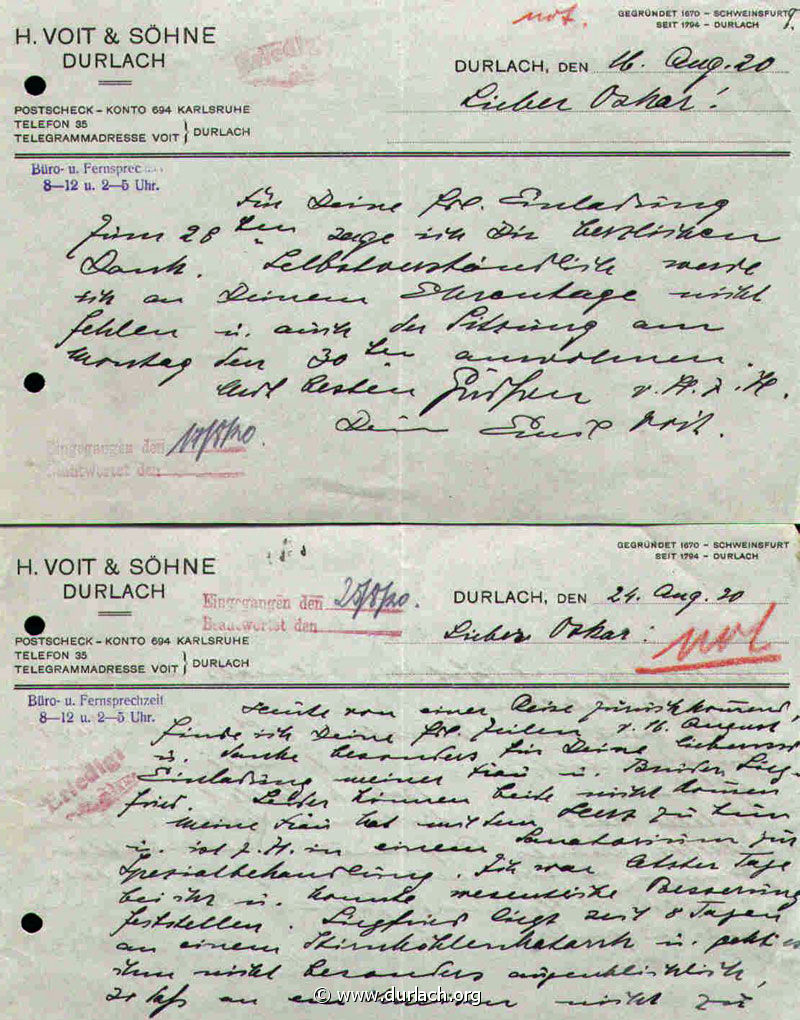 1920 - Orgelfabrik Voit & Shne Durlach