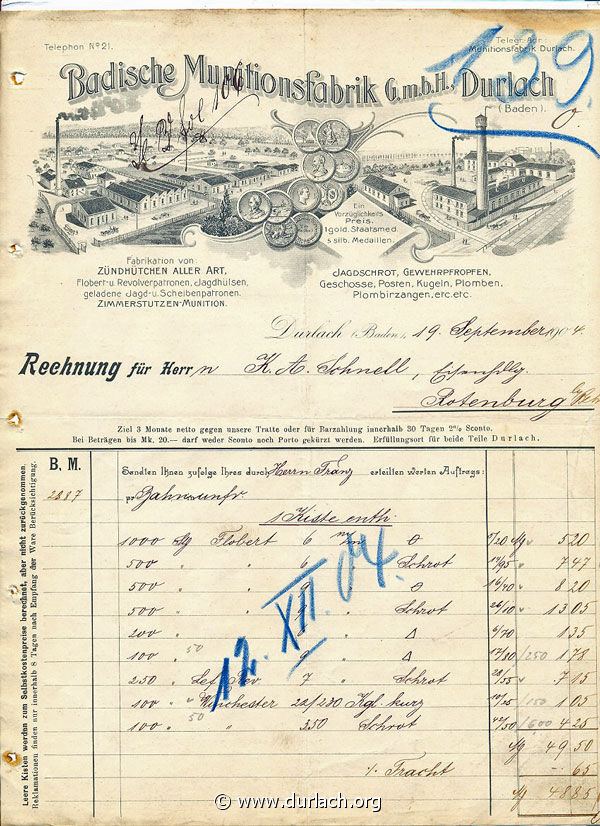 1904 - Badische Munitionsfabrik G.m.b.H. Durlach