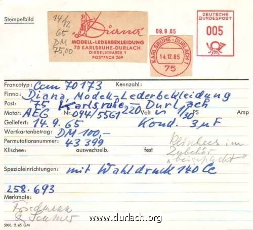 1965 - Diana Lederbekleidung Archivkarte