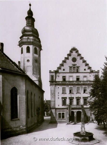 Durlach, ev. Kirche, Marktplatz und Rathaus