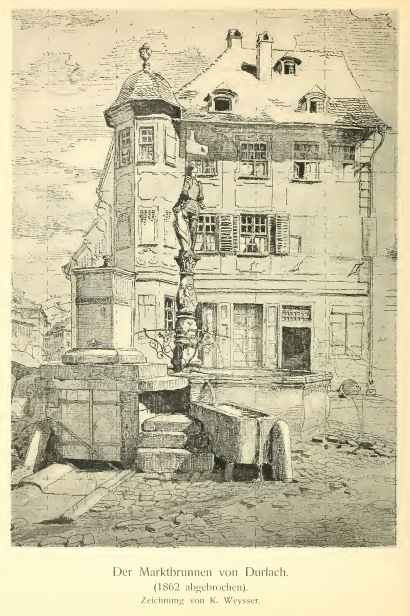 Marktbrunnen Durlach, Zeichnung von Karl Weysser