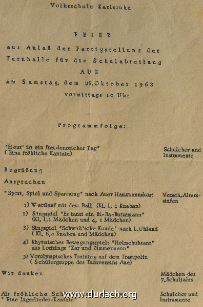 Volksschule Turnhalle Erffnung am 26.10.1963 Programm