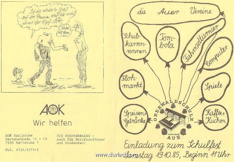 Oberwaldschule Schulfest am 19.10.1985 Einladung