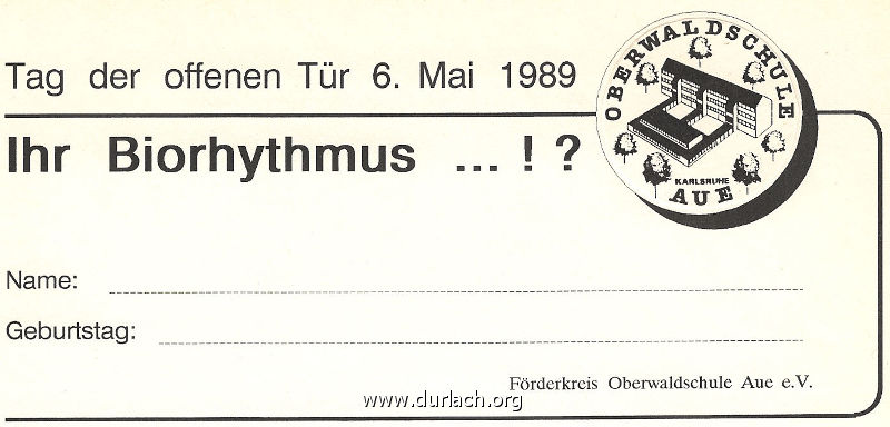 Oberwaldschule Tag der offenen Tr am 06.05.1989 Biorythmus Vordruck