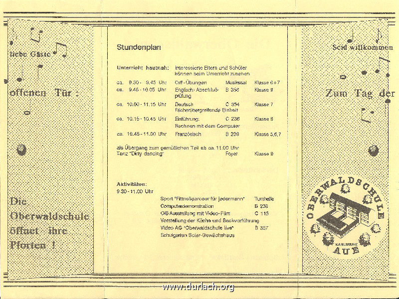 Oberwaldschule Tag der offenen Tr am 06.05.1989 Programm