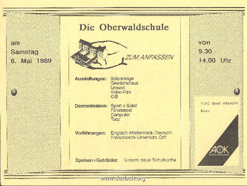 Oberwaldschule Tag der offenen Tr am 06.05.1989 Programm