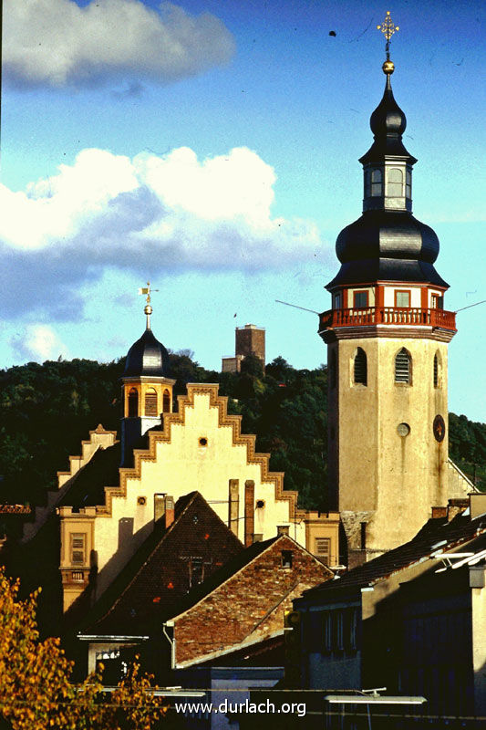 1980 - Blick auf die ev.  Kirche / Rathaus