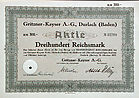 300 Reichsmark Aktie Gritzner-Kayser 300 Reichsmark Aktie Gritzner-Kayser